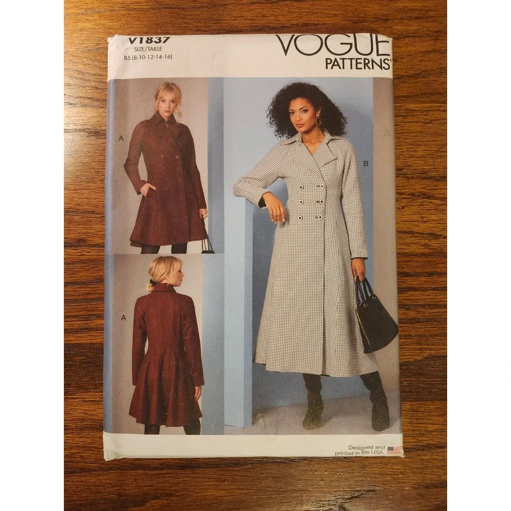 Vogue V1837 Misses Double Breasted Flared Coat Sewing Pattern Size 8-16 Uncut